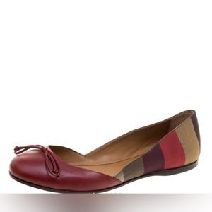 EUC Fendi  D’Orsay Flats, Red, Colorblock pattern, Bow Accent, Size 38, US8